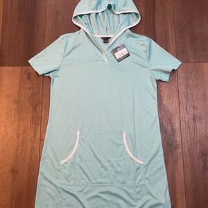 Light Blue Hooded Short Sleeve Swim Coverup